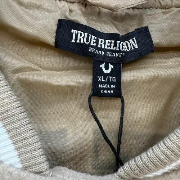 True Religion Jacket Women's XL Tan White True Varsity Jacket Retro 50s 60s NWT - Picture 8 of 11